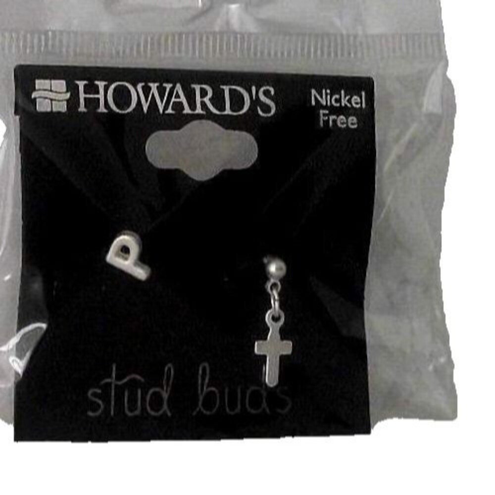 Initial P Cross Earrings Stud Buds Pierced Jewelry Howards Nickel Free Small NEW